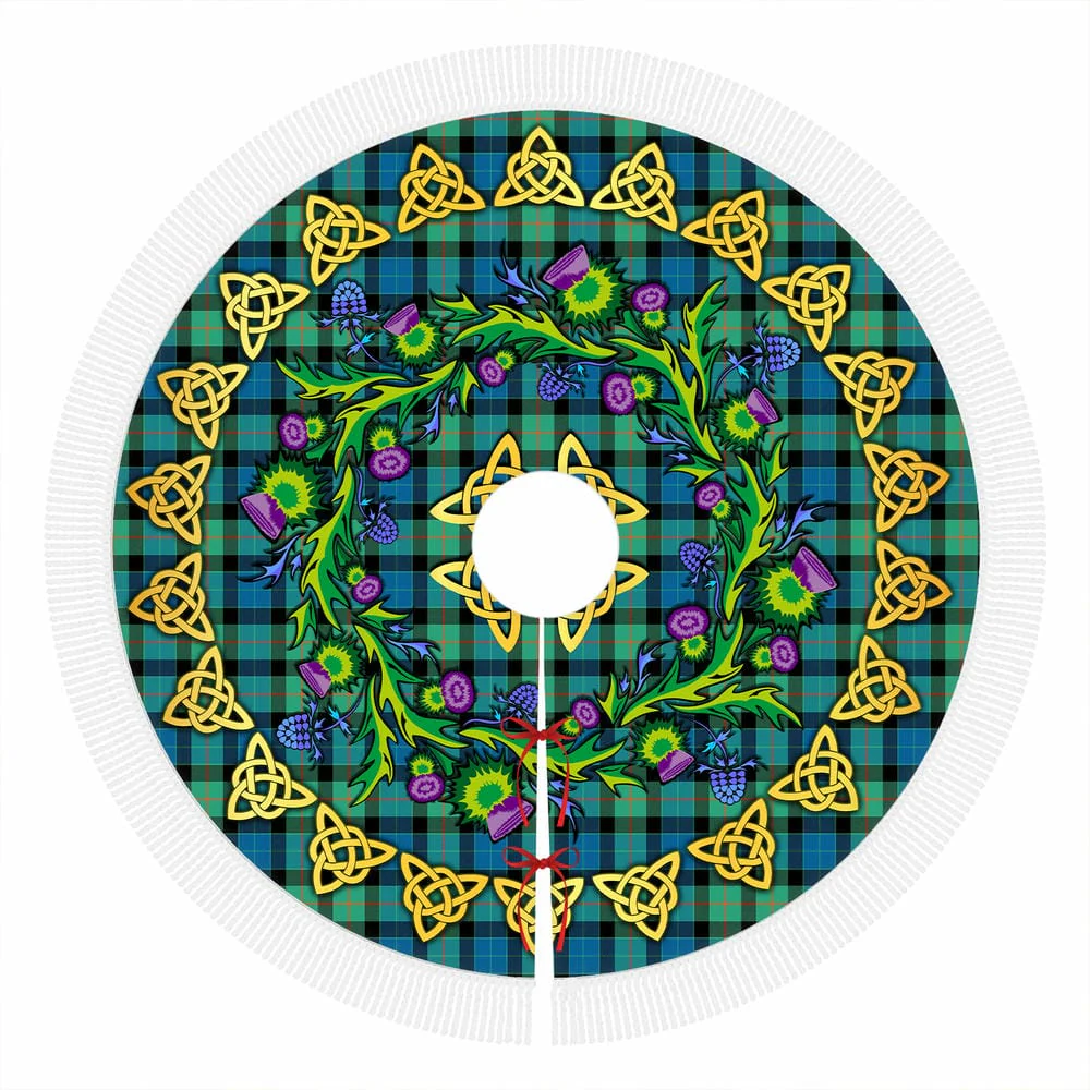 Scottish Gunn Ancient Tartan Thistle Celtic Knot Christmas Tree Skirt - Image 4