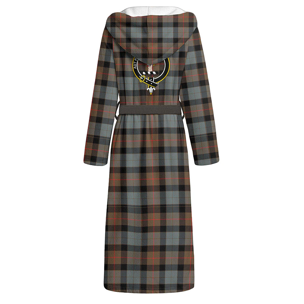 Scottish Gunn Weathered Clan Badge Tartan Flannel Hooded Bathrobe - Image 3