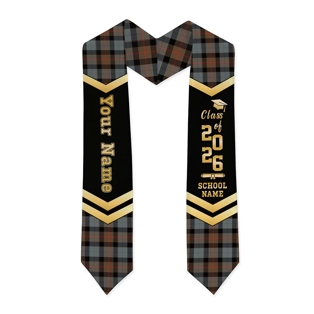 Scottish Gunn Weathered Clan Badge Tartan Graduation Stole Black Gold Honor - Image 3