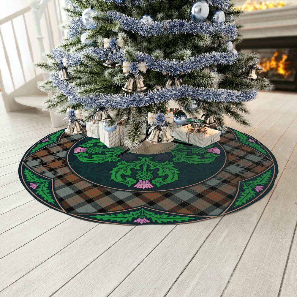 Scottish Gunn Weathered Tartan Christmas Tree Skirt Old Scottish Thistle Flower - Image 3