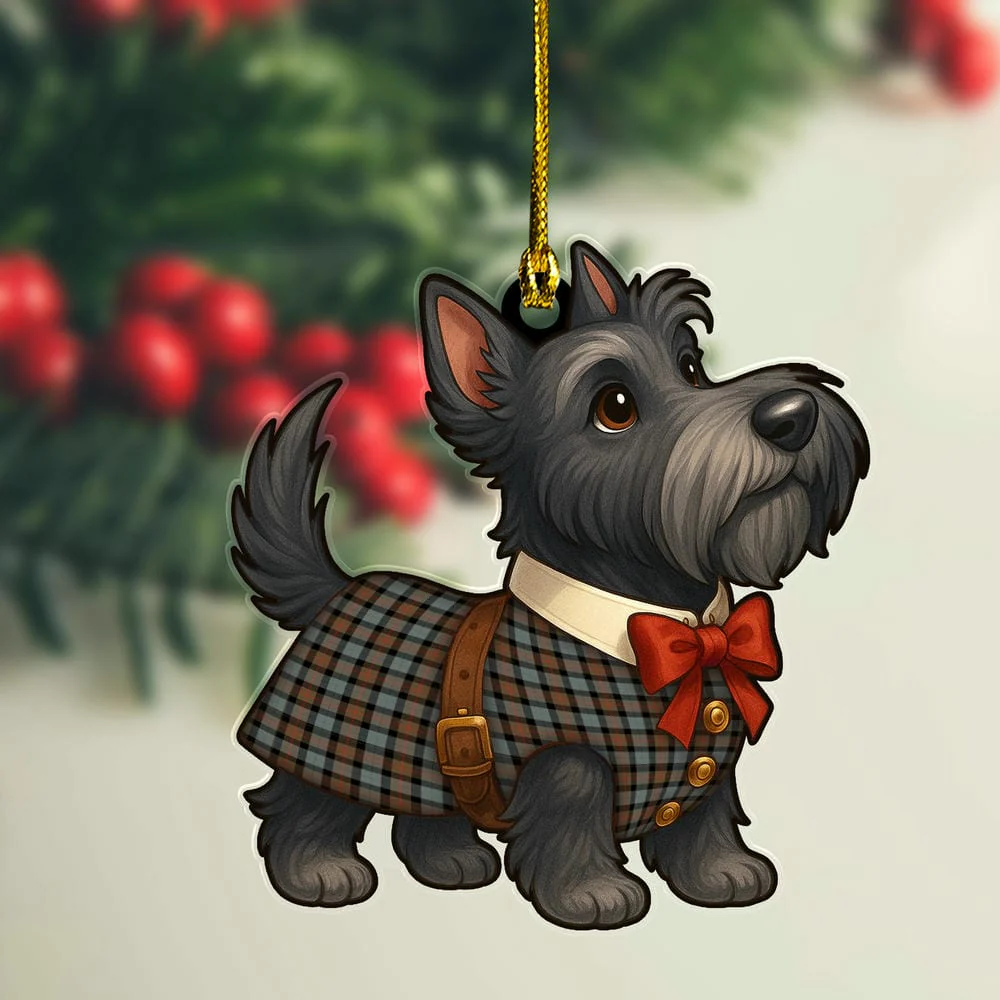 Scottish Gunn Weathered Tartan Ornament Scottie Dog