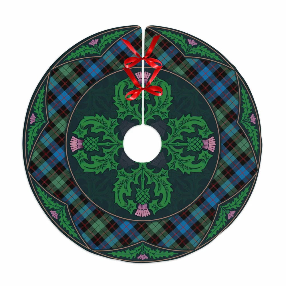 Scottish Guthrie Ancient Tartan Christmas Tree Skirt Old Scottish Thistle Flower