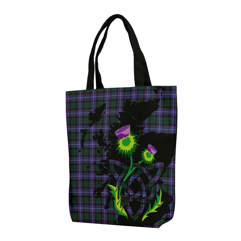 Scottish Guthrie Modern Tartan Canvas Bag With Shoulder Strap With Thistle