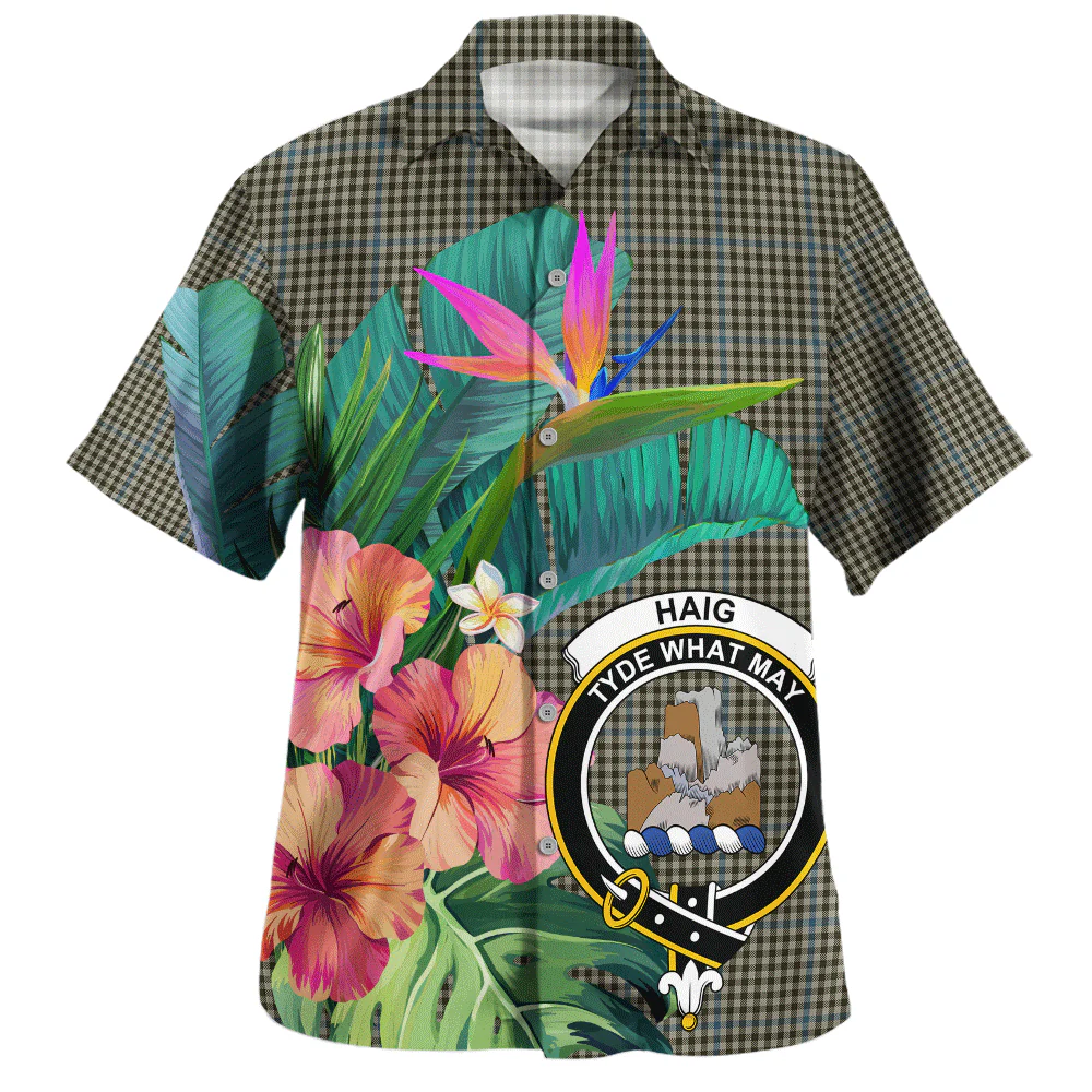 Scottish Haig Check Clan Badge Tartan Hawaiian Shirt Bouquet Tropical Style