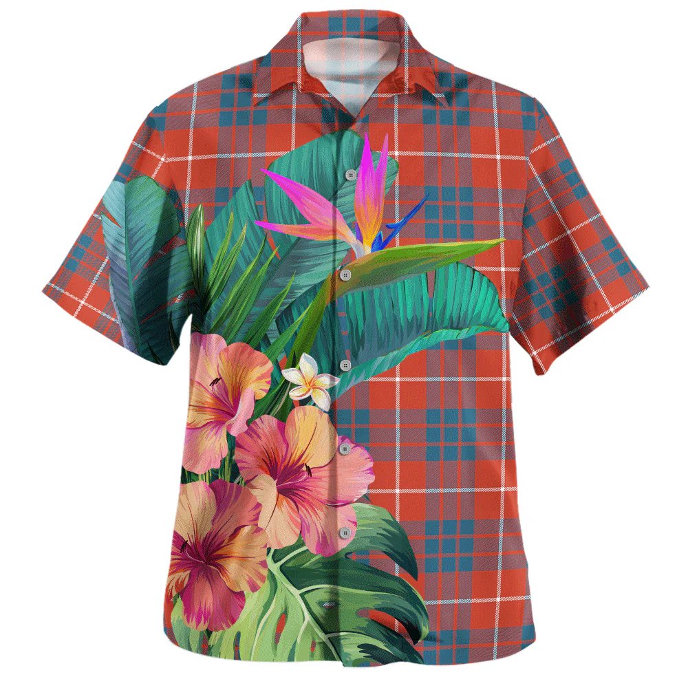 Scottish Hamilton Ancient Clan Badge Tartan Hawaiian Shirt Bouquet Tropical Style - Image 2