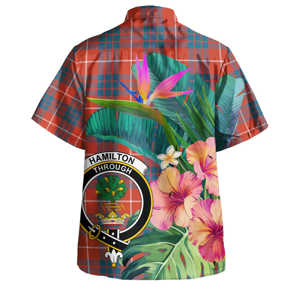 Scottish Hamilton Ancient Clan Badge Tartan Hawaiian Shirt Bouquet Tropical Style - Image 3