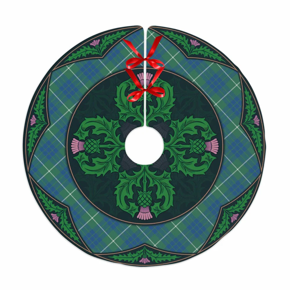 Scottish Hamilton Hunting Ancient Tartan Christmas Tree Skirt Old Scottish Thistle Flower