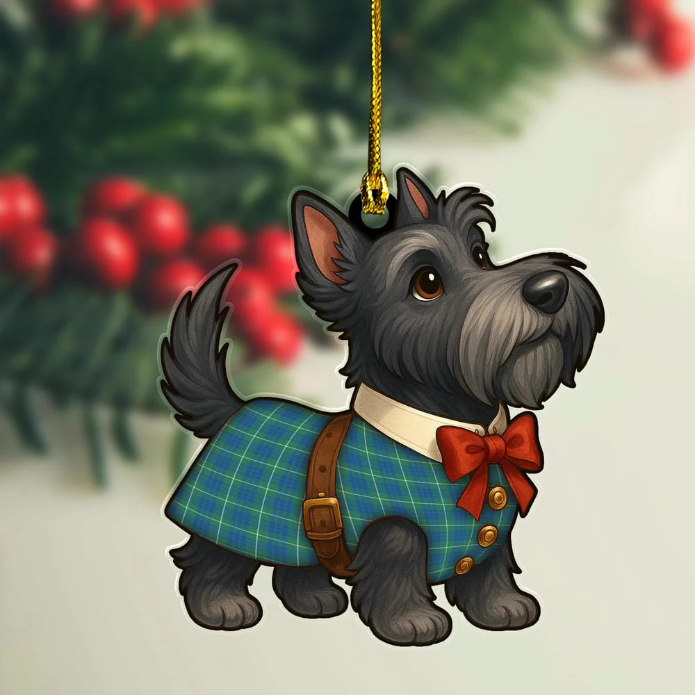 Scottish Hamilton Hunting Ancient Tartan Ornament Scottie Dog