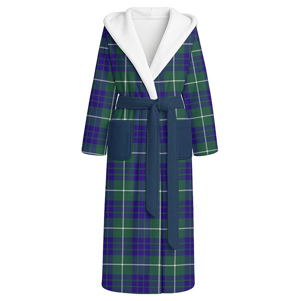 Scottish Hamilton Hunting Modern Clan Badge Tartan Flannel Hooded Bathrobe