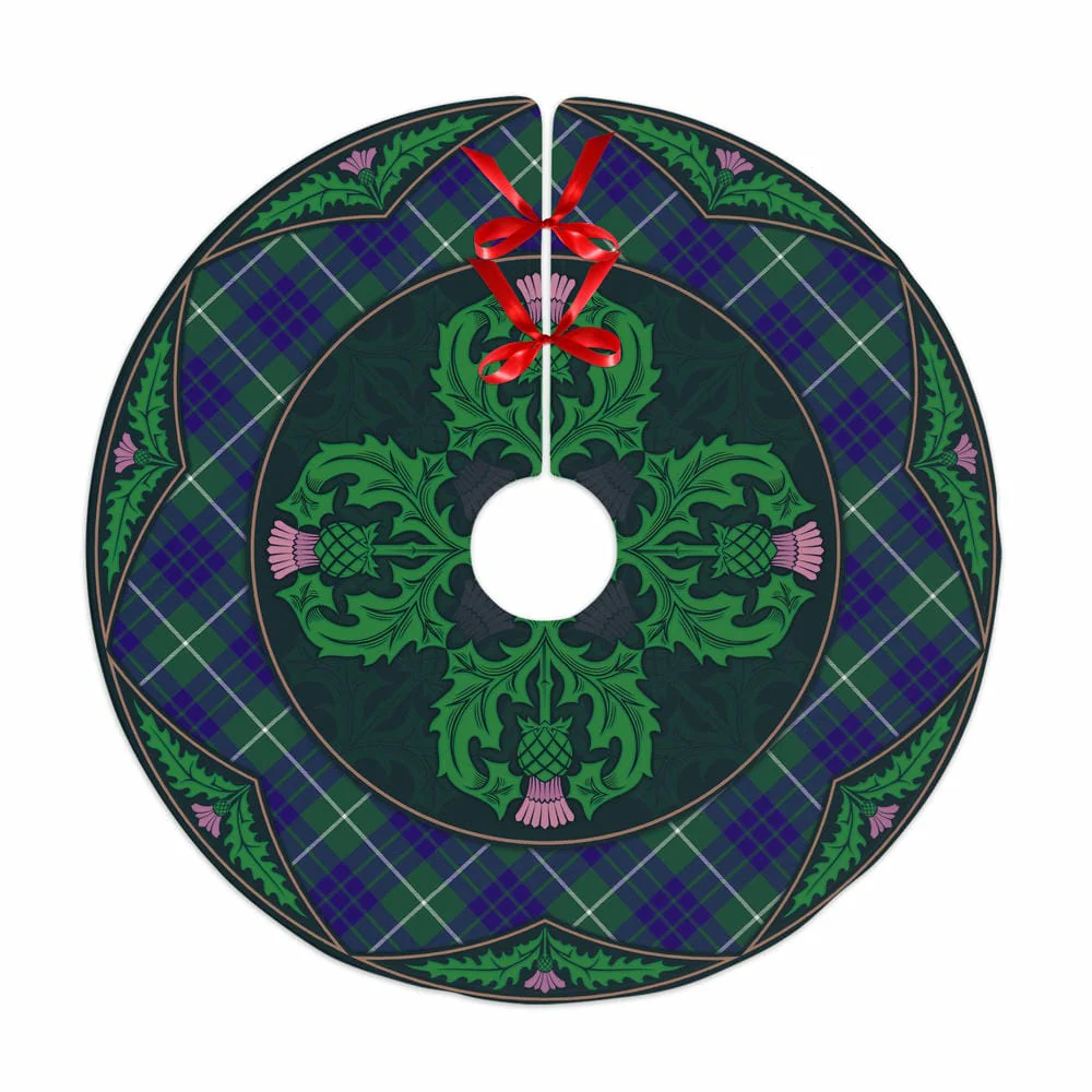 Scottish Hamilton Hunting Modern Tartan Christmas Tree Skirt Old Scottish Thistle Flower