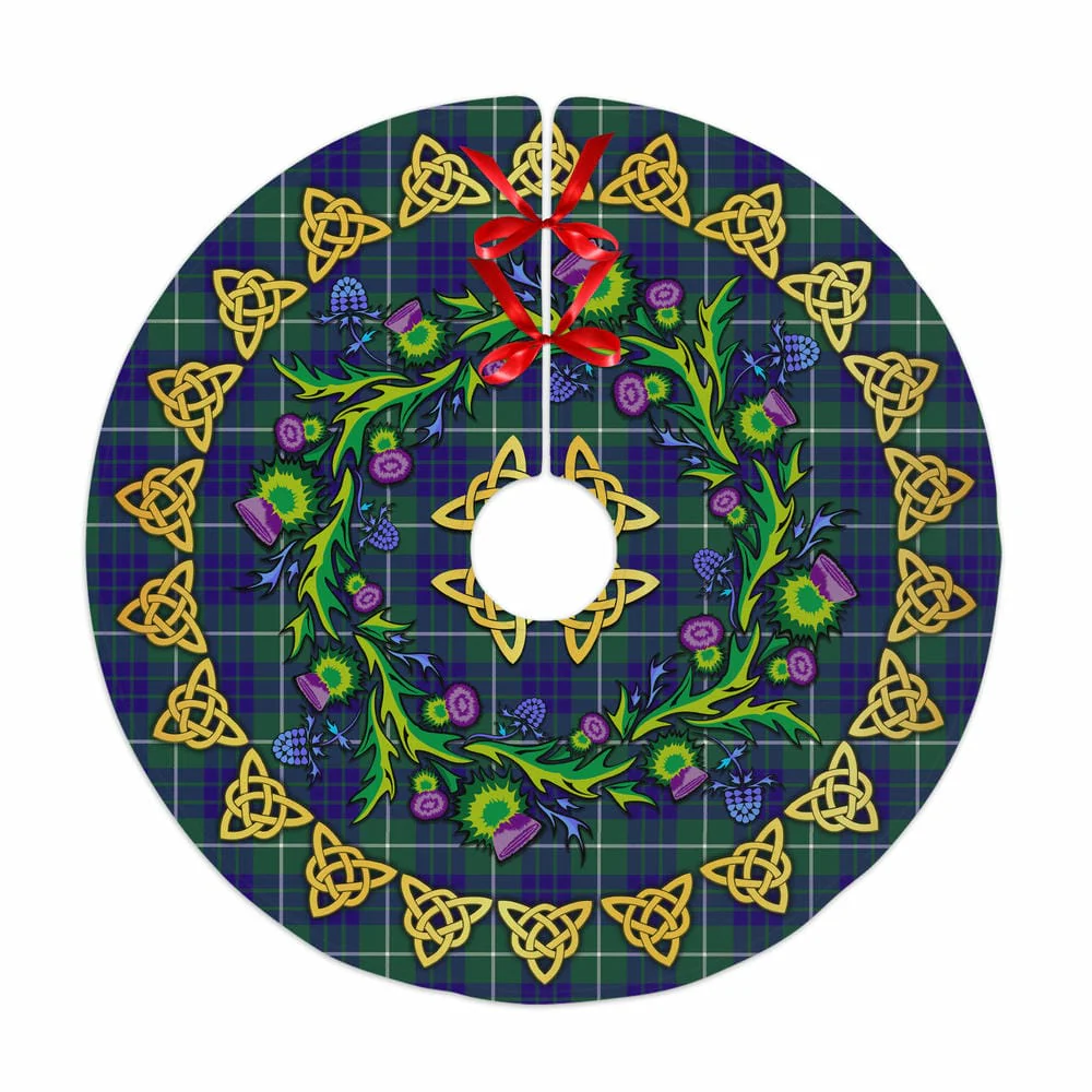 Scottish Hamilton Hunting Modern Tartan Thistle Celtic Knot Christmas Tree Skirt