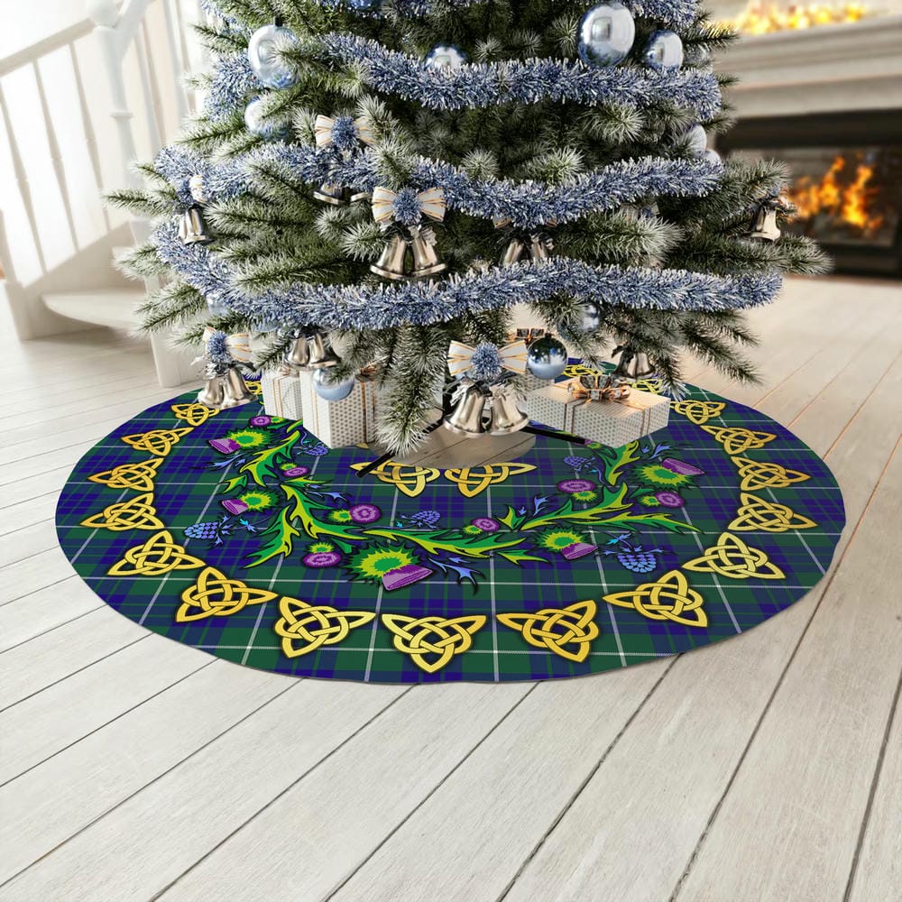 Scottish Hamilton Hunting Modern Tartan Thistle Celtic Knot Christmas Tree Skirt - Image 3