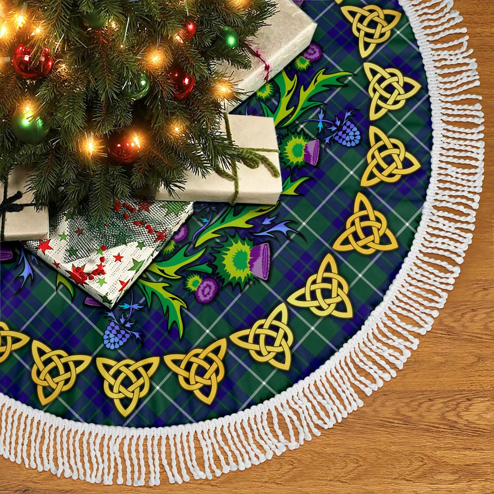 Scottish Hamilton Hunting Modern Tartan Thistle Celtic Knot Christmas Tree Skirt - Image 5