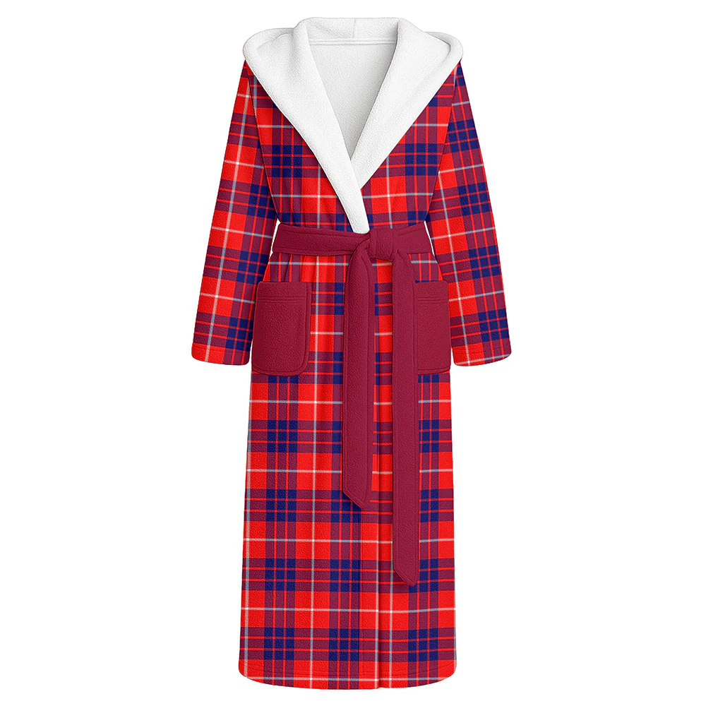 Scottish Hamilton Modern Clan Badge Tartan Flannel Hooded Bathrobe