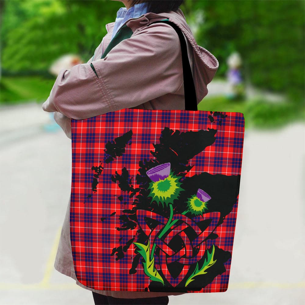 Scottish Hamilton Modern Tartan Canvas Bag With Shoulder Strap With Thistle - Image 2