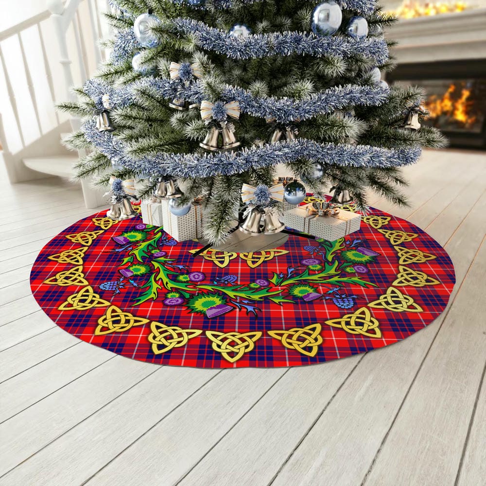 Scottish Hamilton Modern Tartan Thistle Celtic Knot Christmas Tree Skirt - Image 3