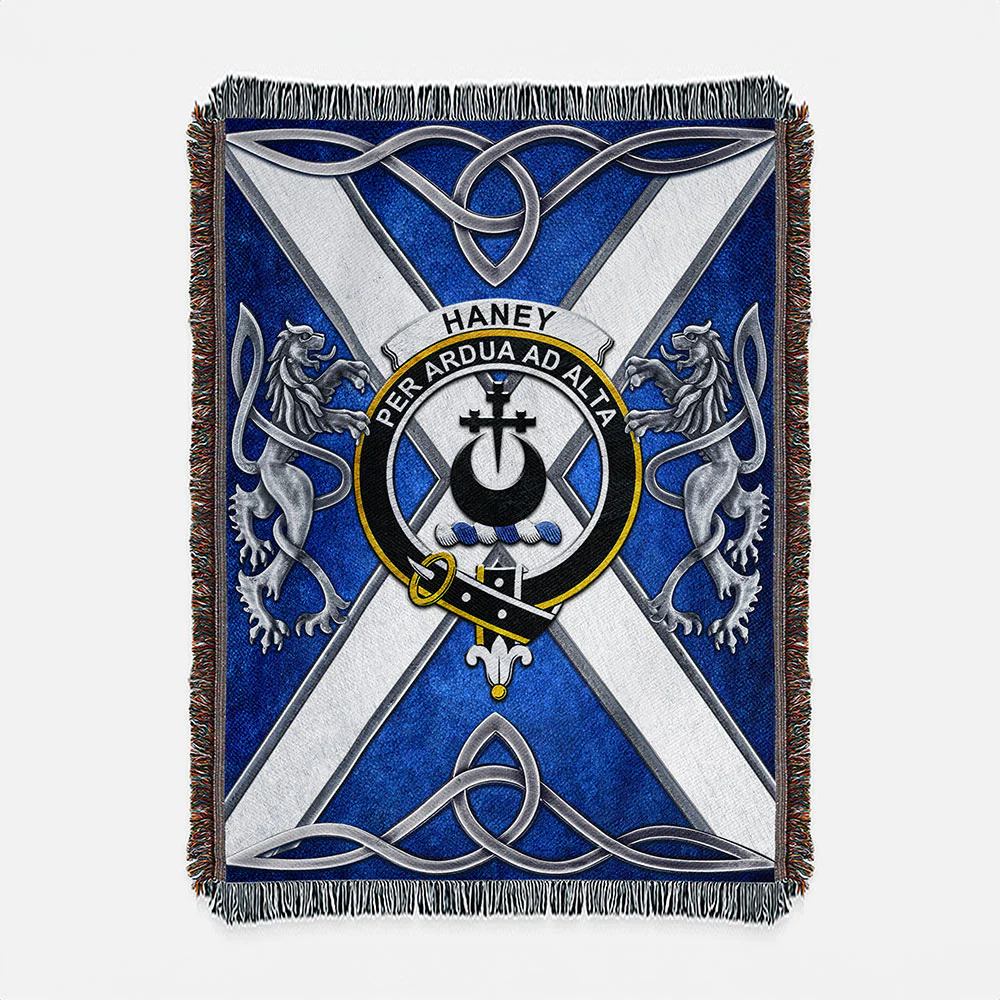 Scottish Haney Clan Badge Woven Blanket Silver Rampant Lion Emblem