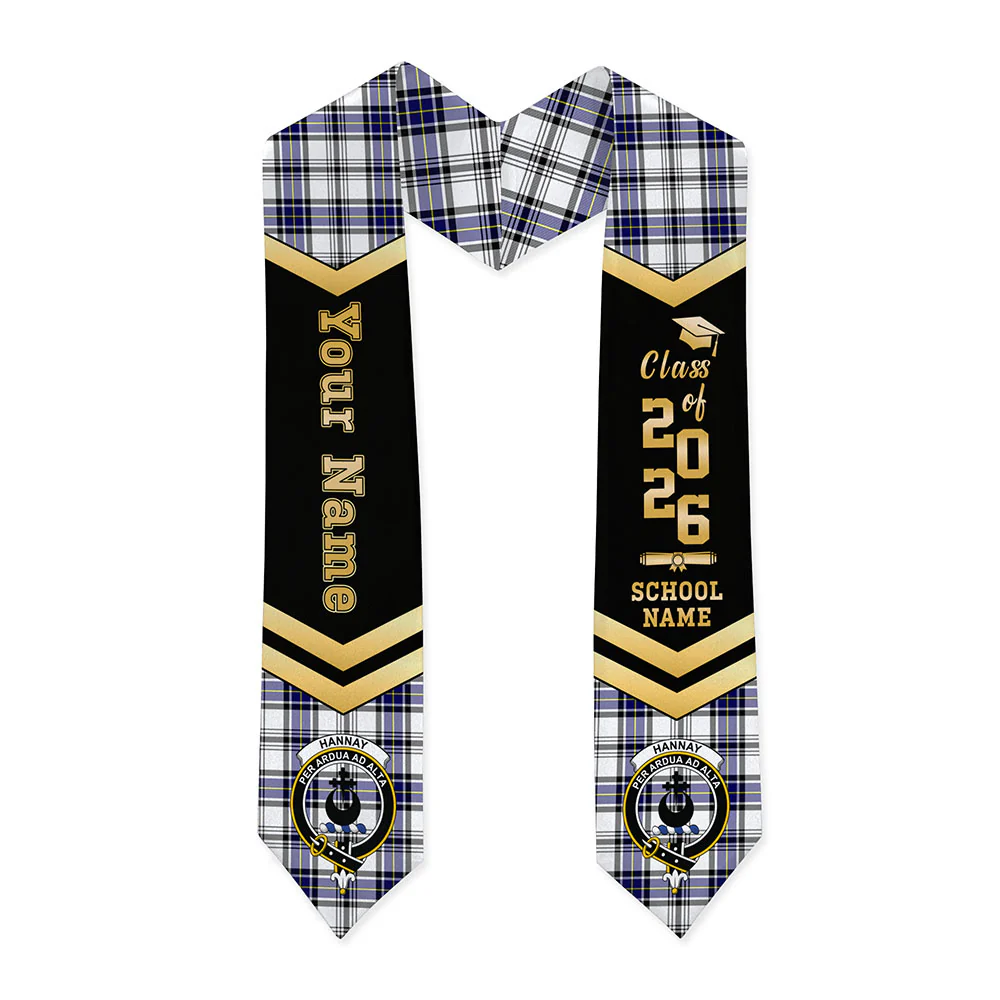 Scottish Hannay Modern Clan Badge Tartan Graduation Stole Black Gold Honor