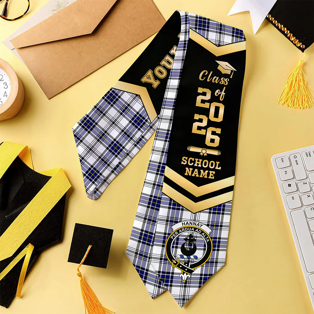 Scottish Hannay Modern Clan Badge Tartan Graduation Stole Black Gold Honor - Image 4