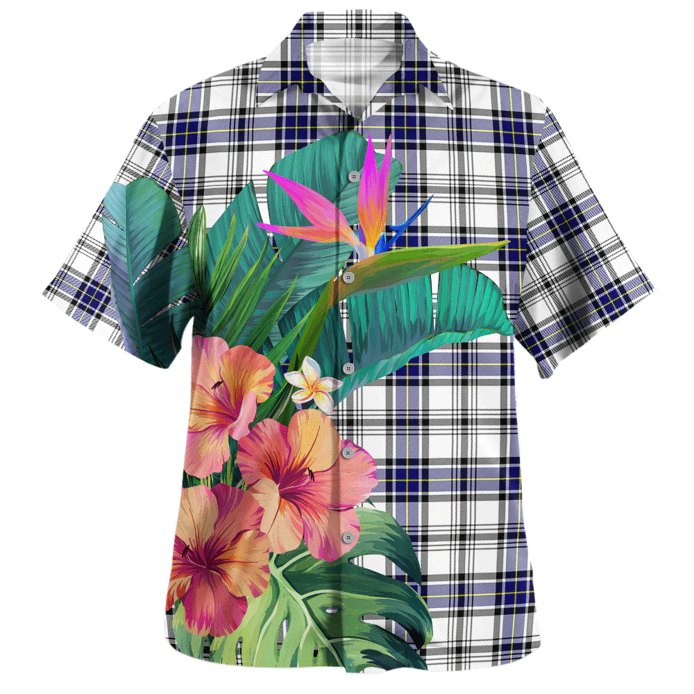 Scottish Hannay Modern Clan Badge Tartan Hawaiian Shirt Bouquet Tropical Style - Image 2