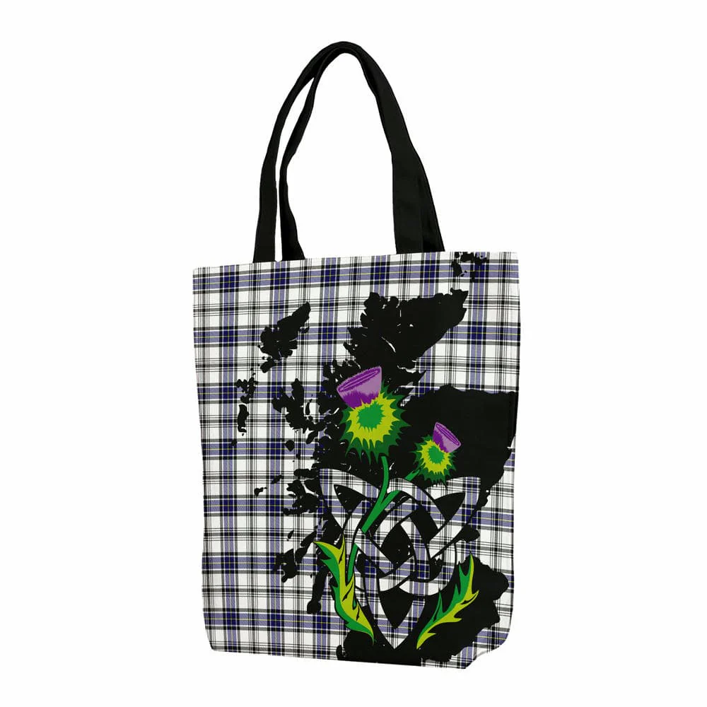 Scottish Hannay Modern Tartan Canvas Bag With Shoulder Strap With Thistle
