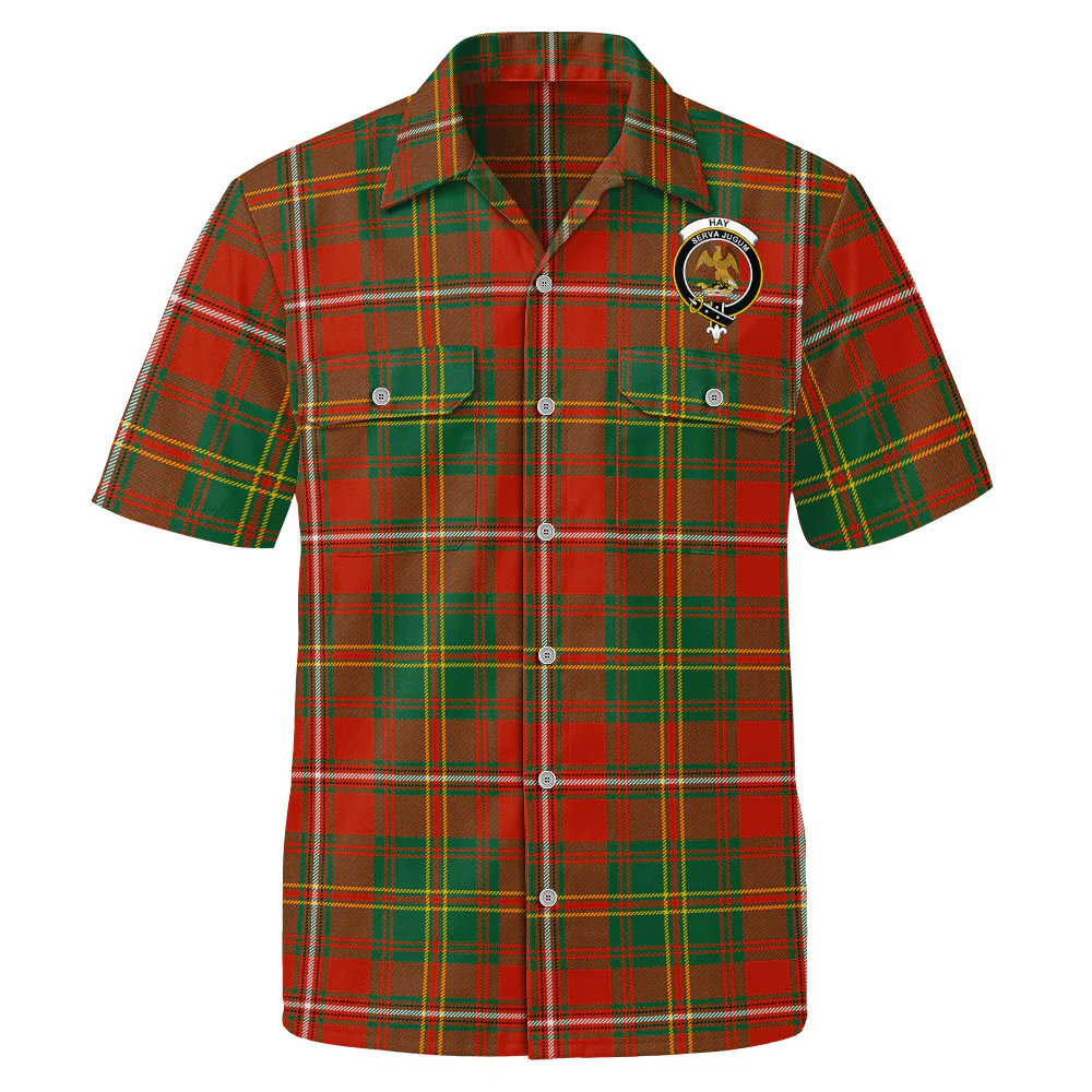Scottish Hay Ancient Clan Badge Tartan Short Sleeve Work Shirt - Image 2