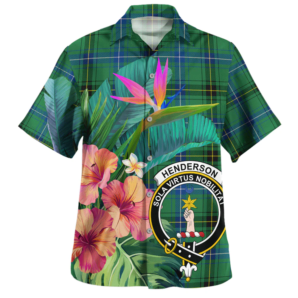 Scottish Henderson Ancient Clan Badge Tartan Hawaiian Shirt Bouquet Tropical Style