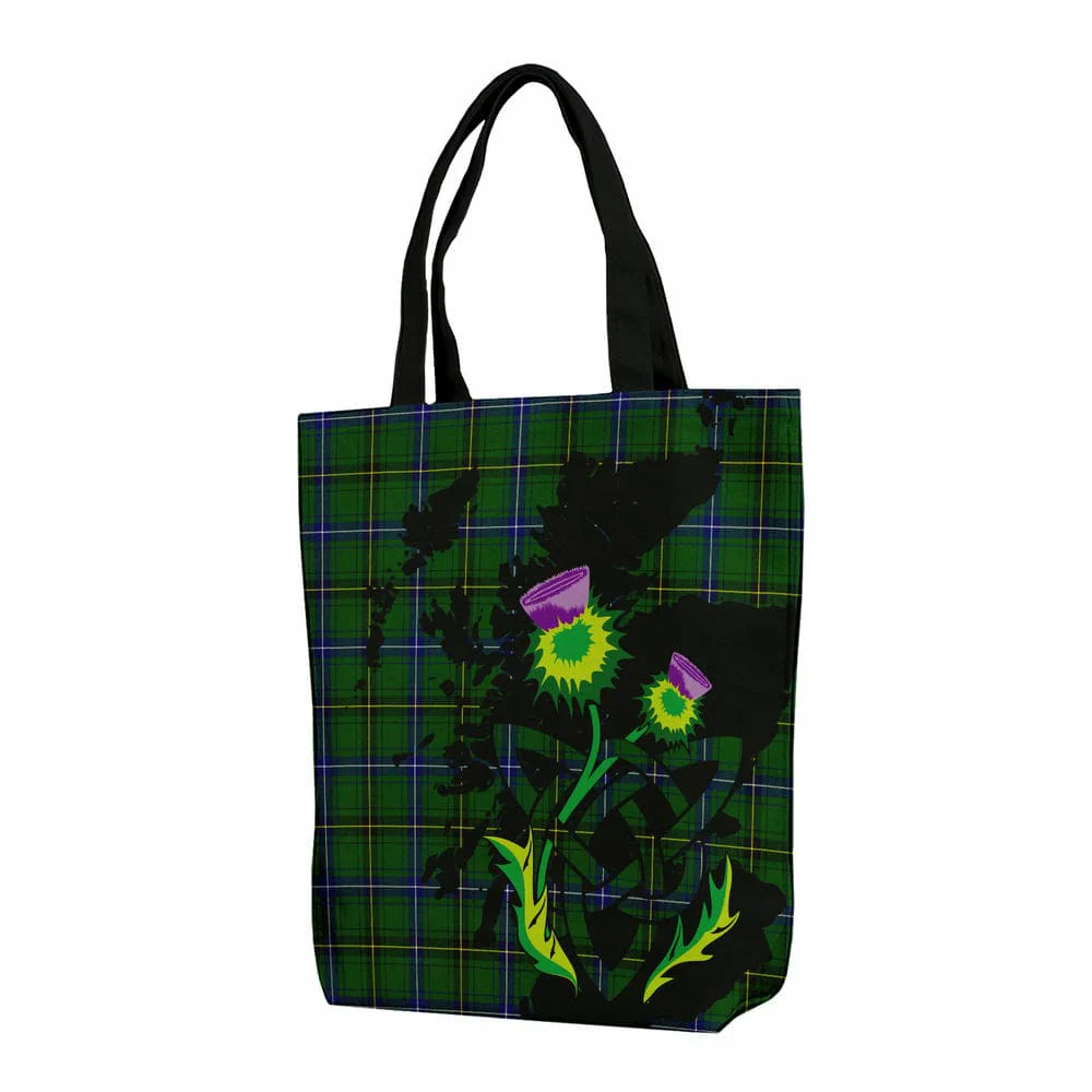 Scottish Henderson Modern Tartan Canvas Bag With Shoulder Strap With Thistle