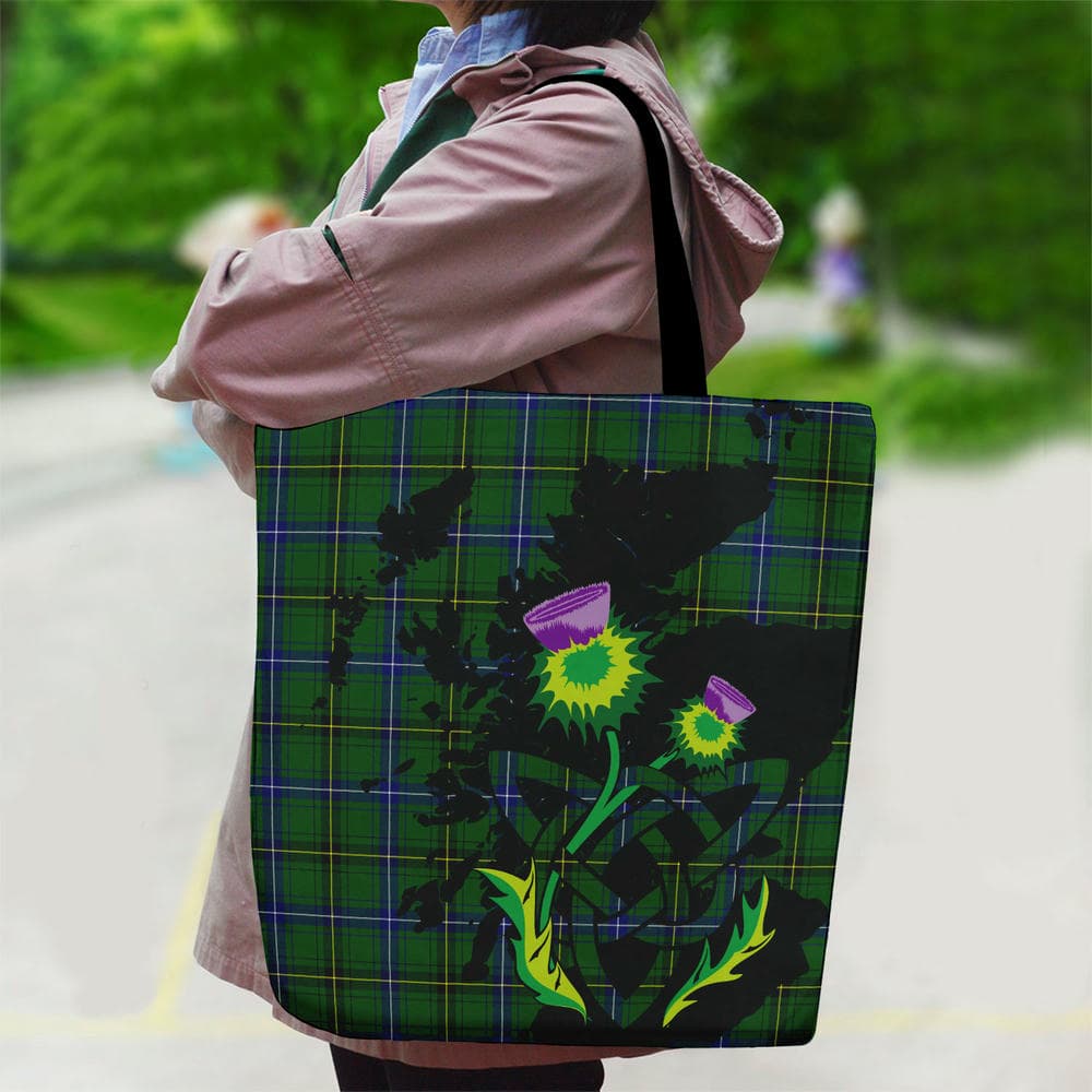 Scottish Henderson Modern Tartan Canvas Bag With Shoulder Strap With Thistle - Image 2
