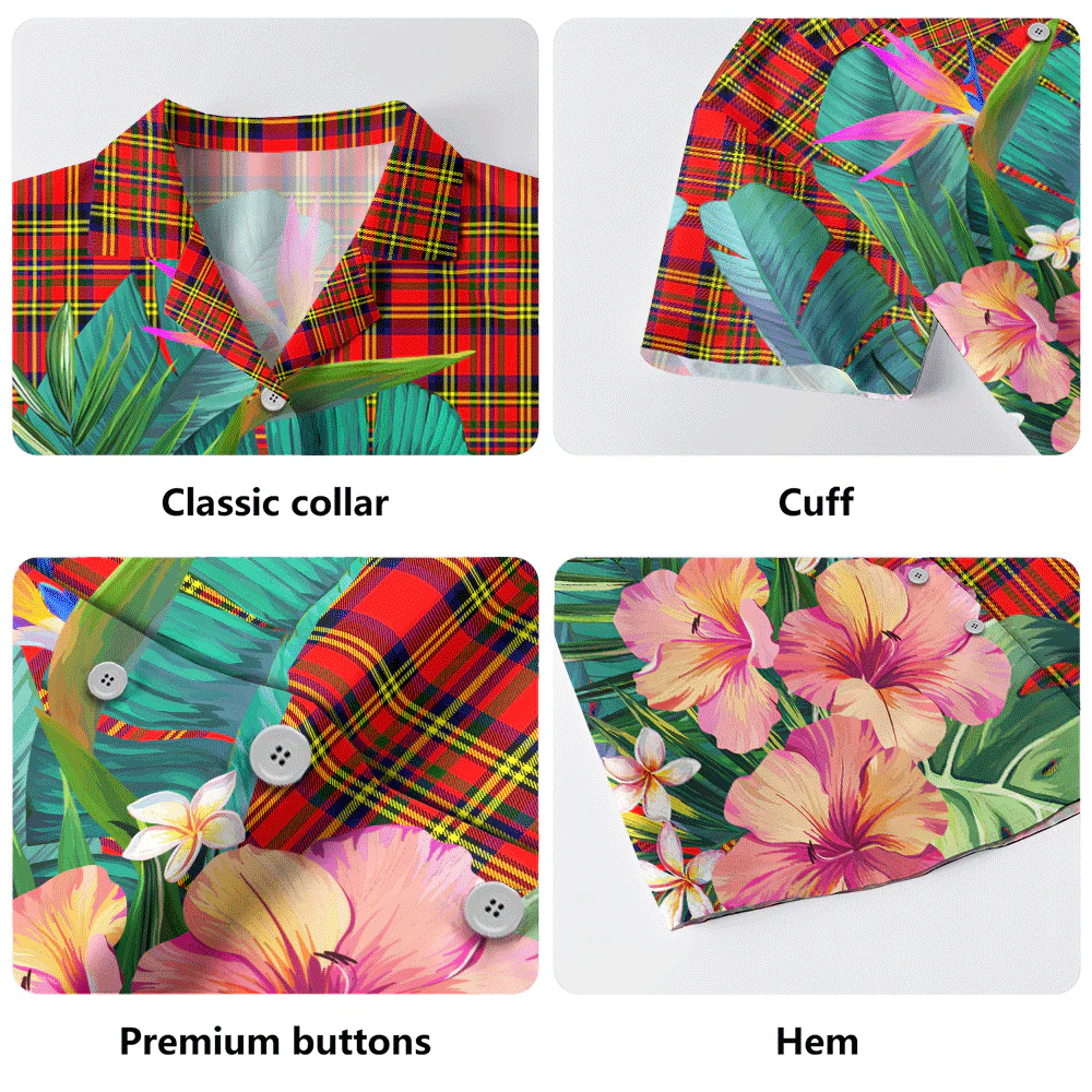 Scottish Hepburn Clan Badge Tartan Hawaiian Shirt Bouquet Tropical Style - Image 5