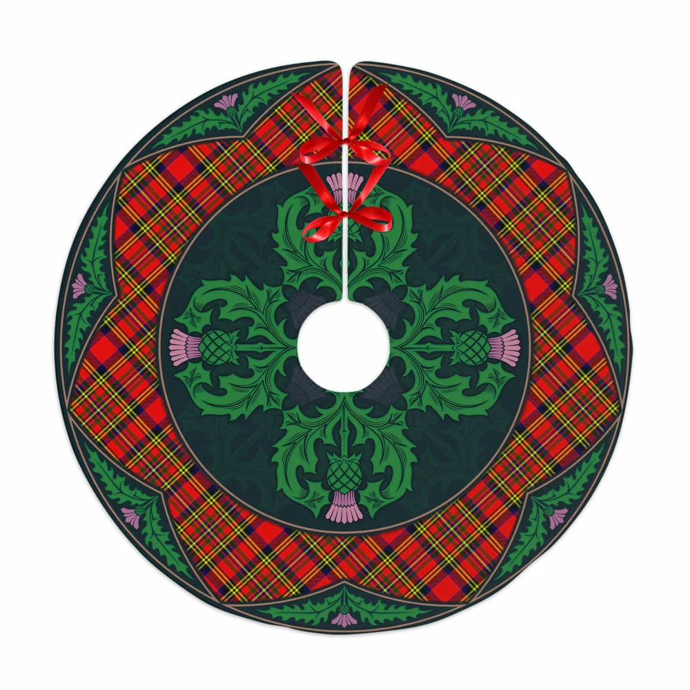 Scottish Hepburn Tartan Christmas Tree Skirt Old Scottish Thistle Flower
