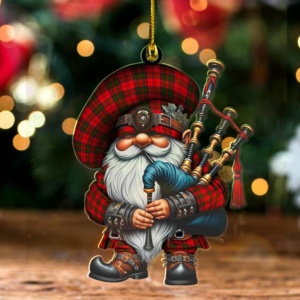 Scottish Heron Clan Badge Tartan Bagpiper Gnome Ornament