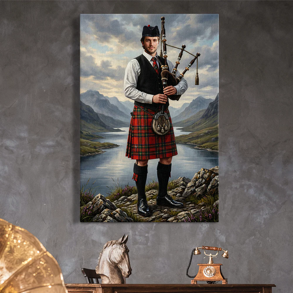 Scottish Highlands Piper Tribute Custom Portrait Canvas - Image 2