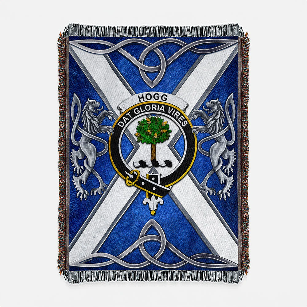 Scottish Hogg Clan Badge Woven Blanket Silver Rampant Lion Emblem