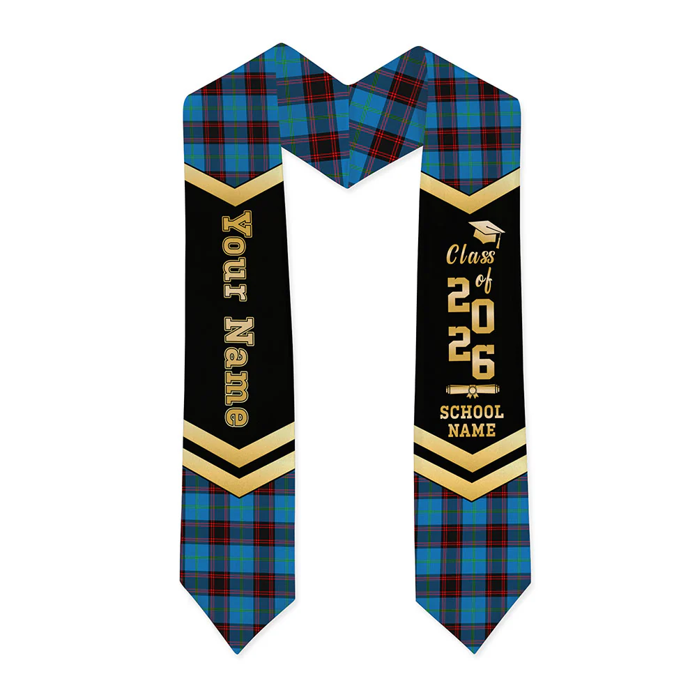 Scottish Home Ancient Clan Badge Tartan Graduation Stole Black Gold Honor - Image 3