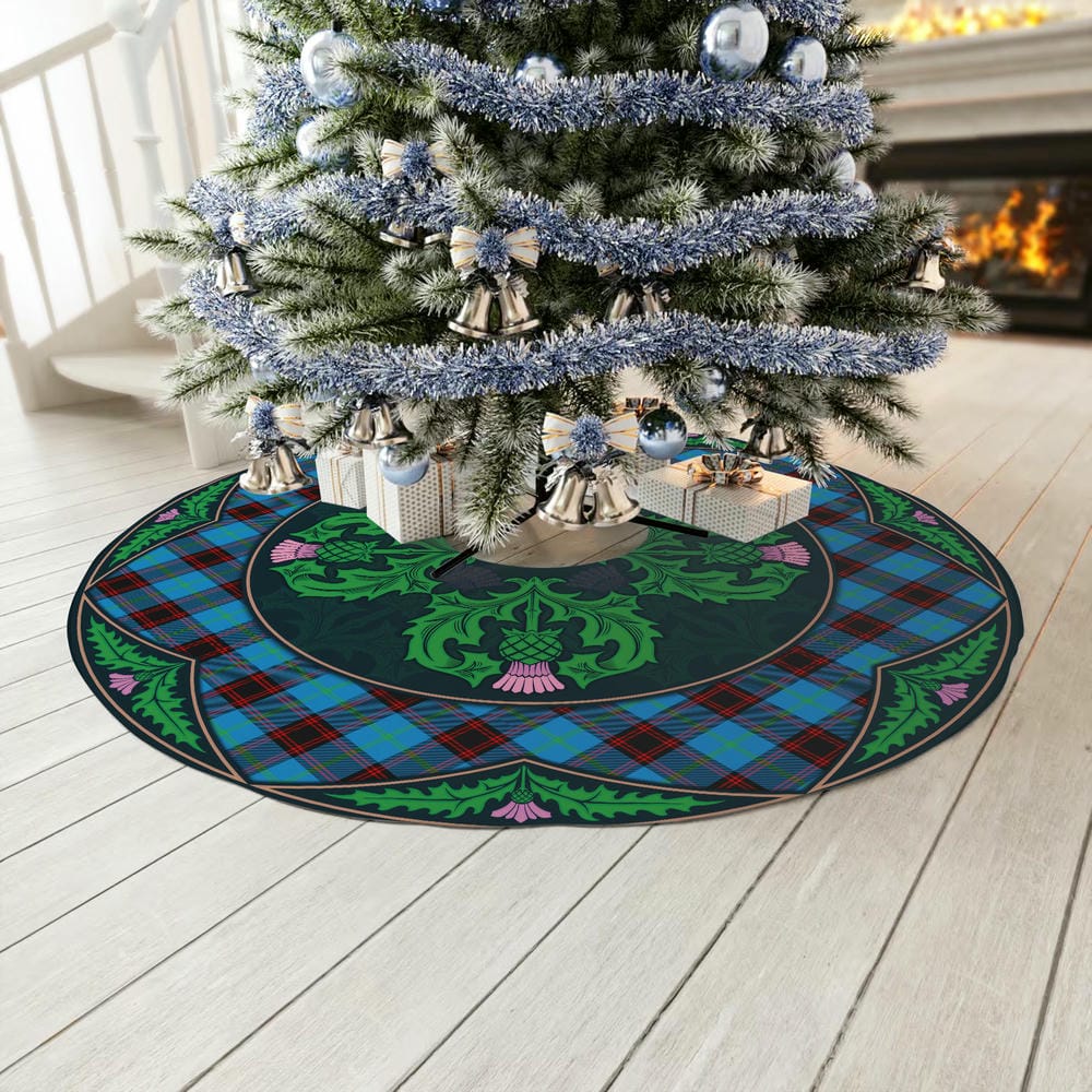 Scottish Home Ancient Tartan Christmas Tree Skirt Old Scottish Thistle Flower - Image 3