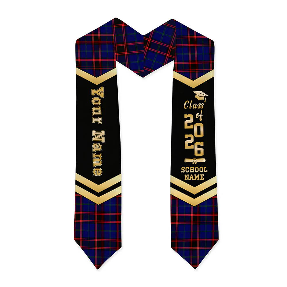 Scottish Home Modern Clan Badge Tartan Graduation Stole Black Gold Honor - Image 3