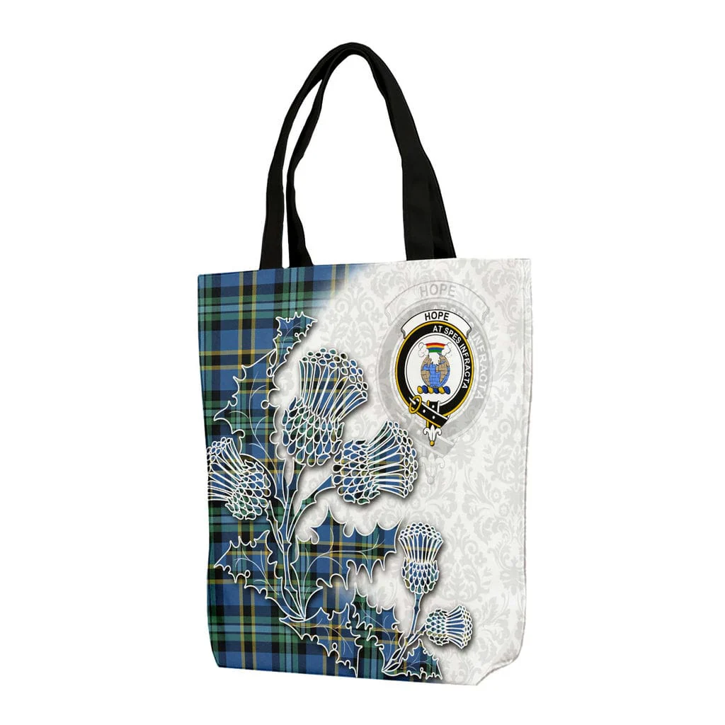 Scottish Hope Clan Badge Tartan Canvas Bag With Shoulder Straps - Thistle Flowers Style