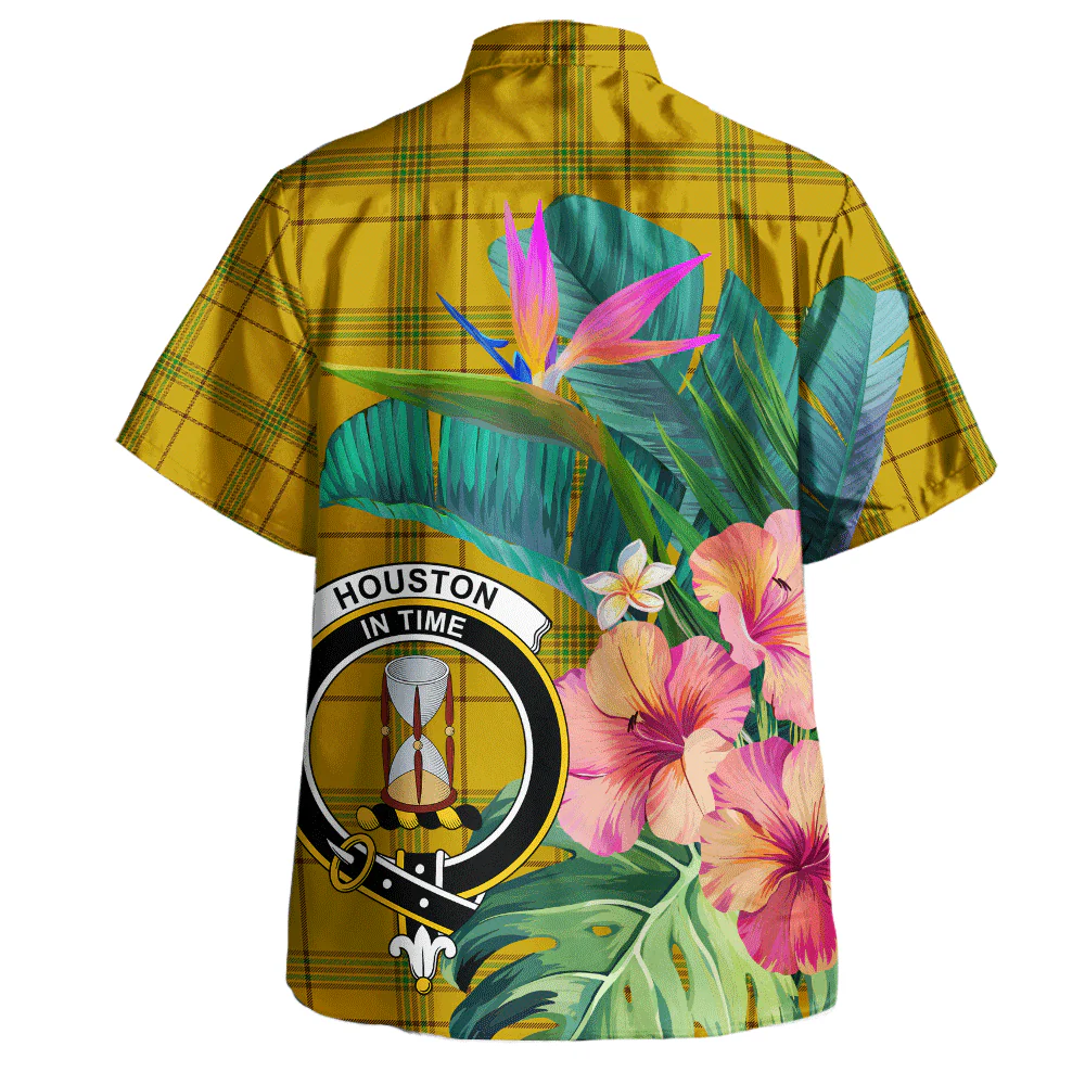Scottish Houston Clan Badge Tartan Hawaiian Shirt Bouquet Tropical Style - Image 3