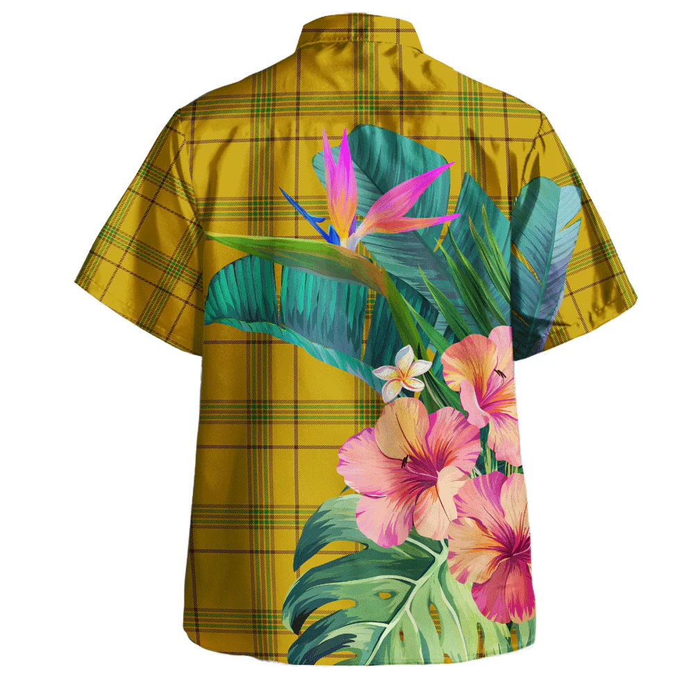 Scottish Houston Clan Badge Tartan Hawaiian Shirt Bouquet Tropical Style - Image 4