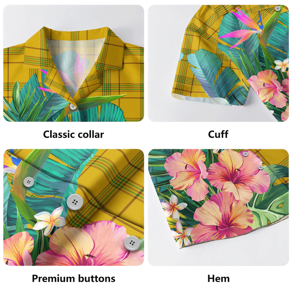 Scottish Houston Clan Badge Tartan Hawaiian Shirt Bouquet Tropical Style - Image 5