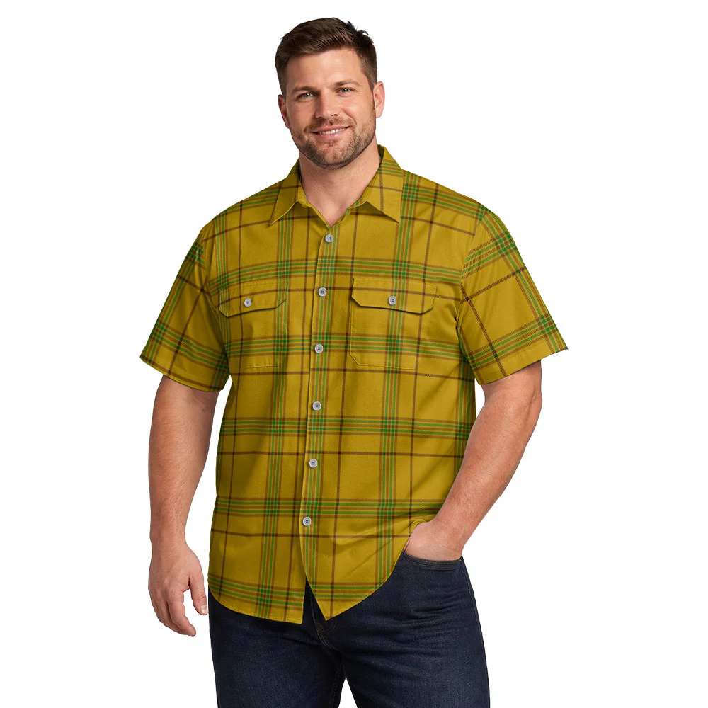 Scottish Houston Clan Badge Tartan Short Sleeve Work Shirt - Image 4