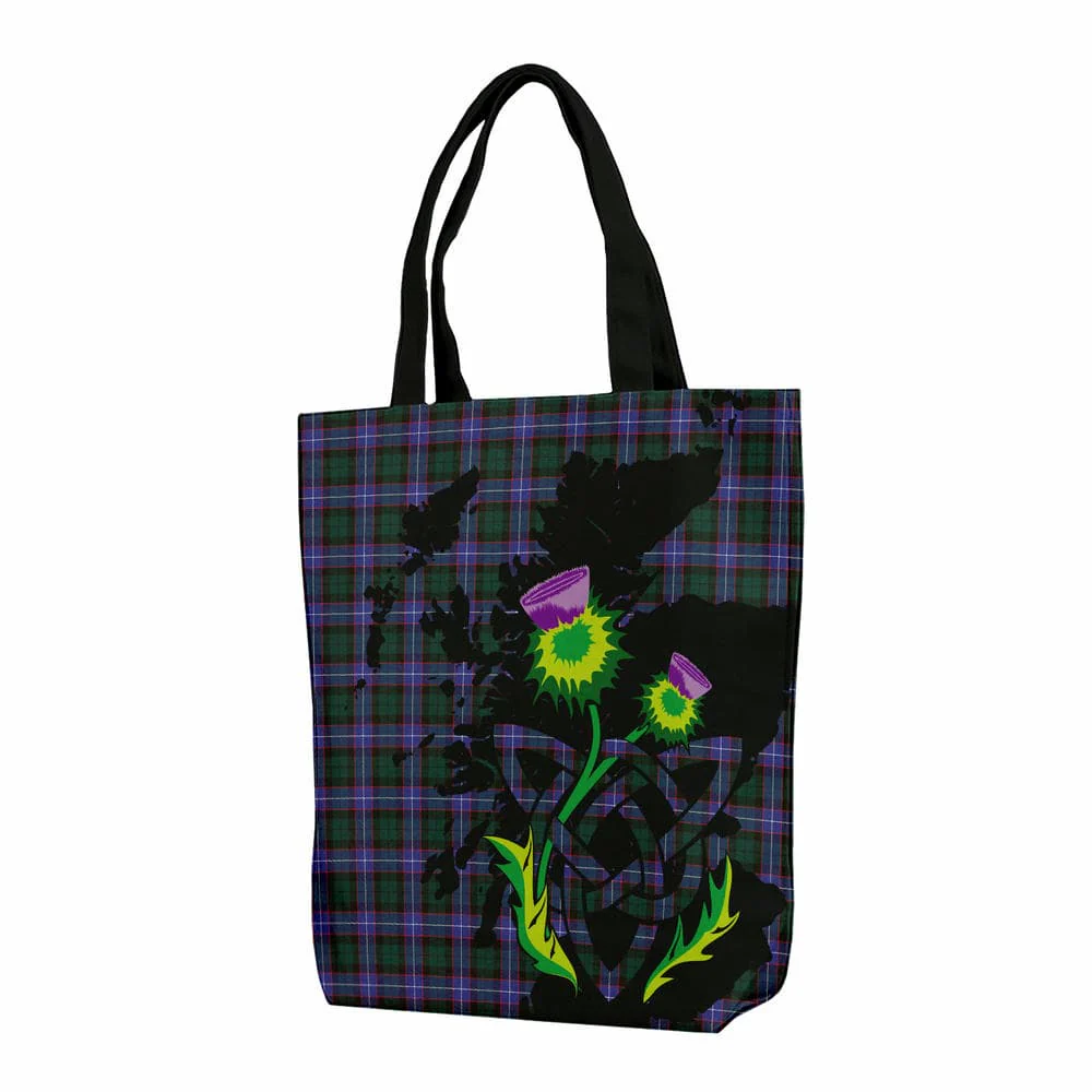 Scottish Hunter Modern Tartan Canvas Bag With Shoulder Strap With Thistle