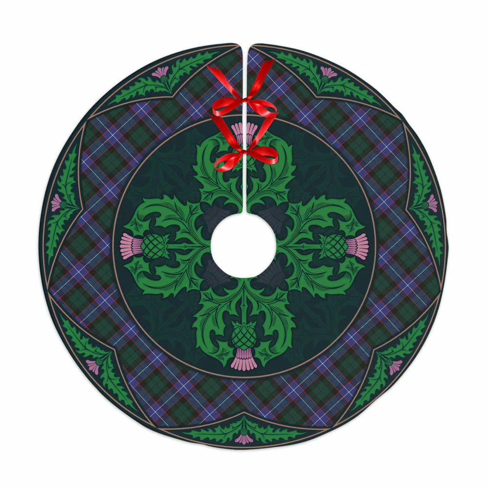 Scottish Hunter Modern Tartan Christmas Tree Skirt Old Scottish Thistle Flower