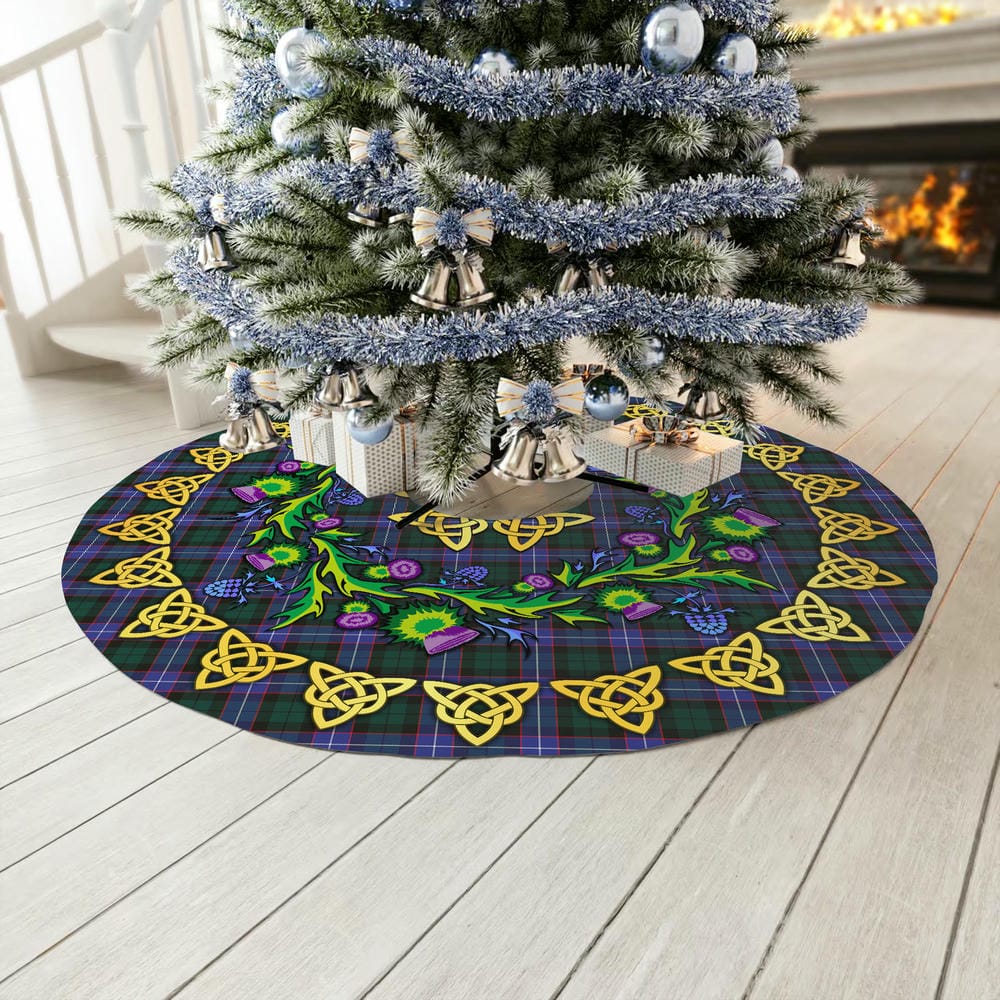 Scottish Hunter Modern Tartan Thistle Celtic Knot Christmas Tree Skirt - Image 3