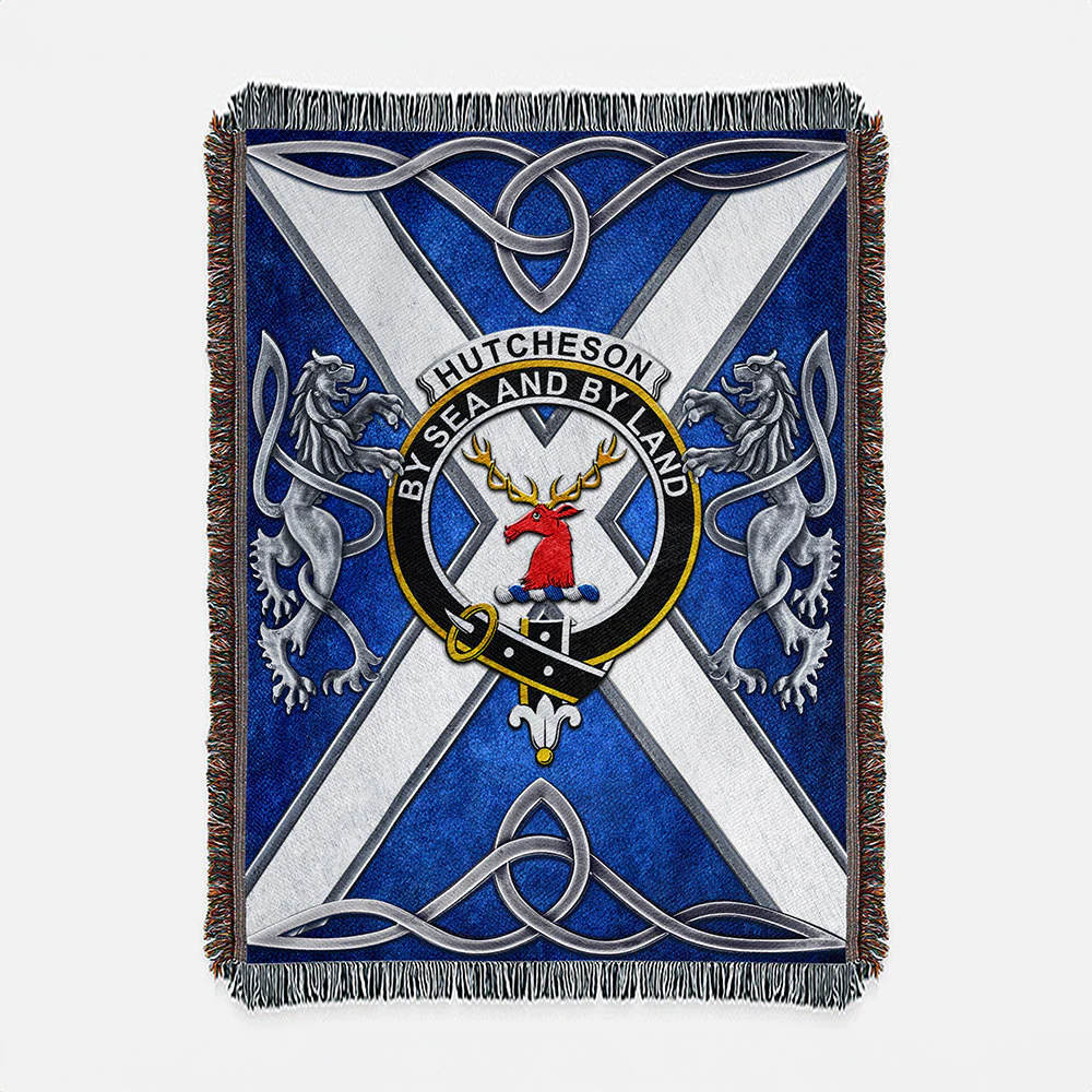 Scottish Hutcheson Clan Badge Woven Blanket Silver Rampant Lion Emblem