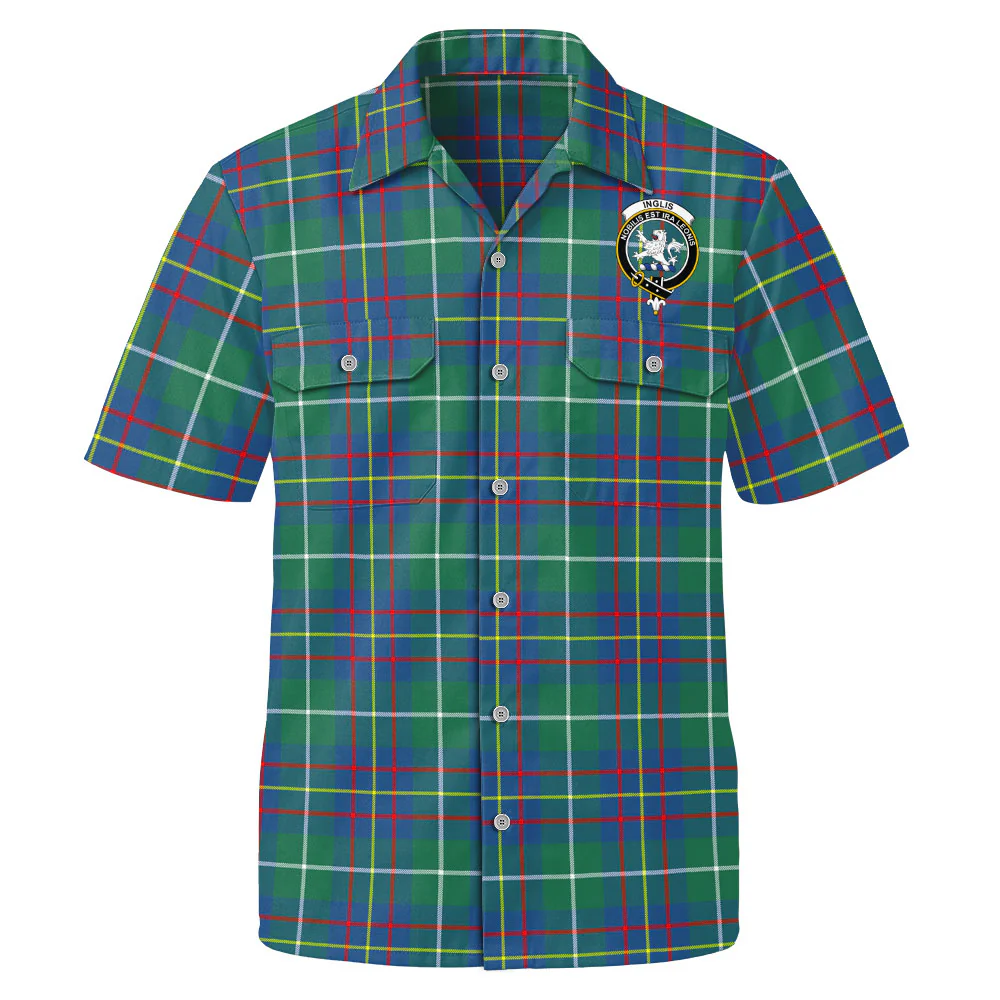 Scottish Inglis Ancient Clan Badge Tartan Short Sleeve Work Shirt - Image 2