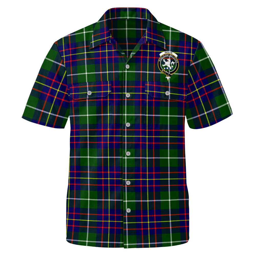 Scottish Inglis Modern Clan Badge Tartan Short Sleeve Work Shirt - Image 2