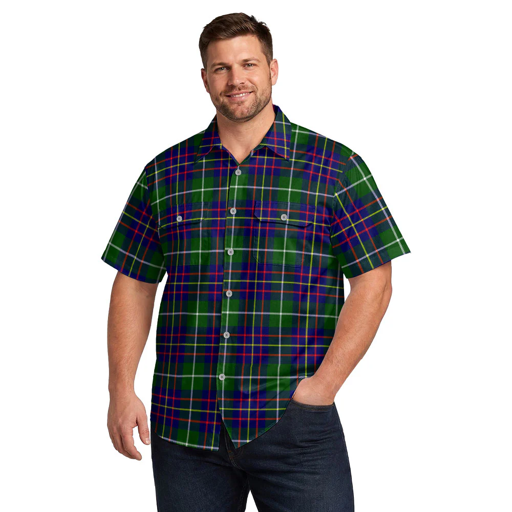 Scottish Inglis Modern Clan Badge Tartan Short Sleeve Work Shirt - Image 4