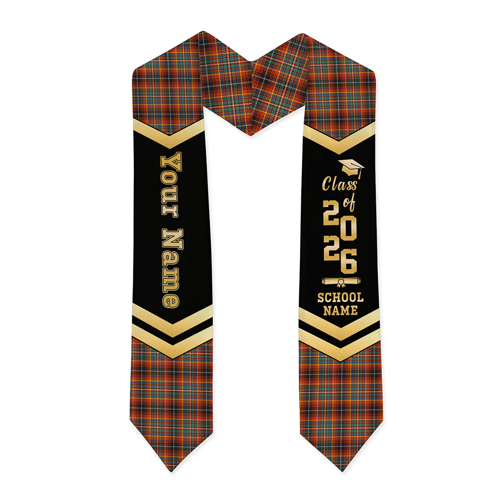Scottish Innes Ancient Clan Badge Tartan Graduation Stole Black Gold Honor - Image 3